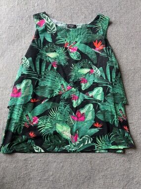 Lord & Taylor Black Tropical Leaf Layered Camisole with Pink and Orange Accents